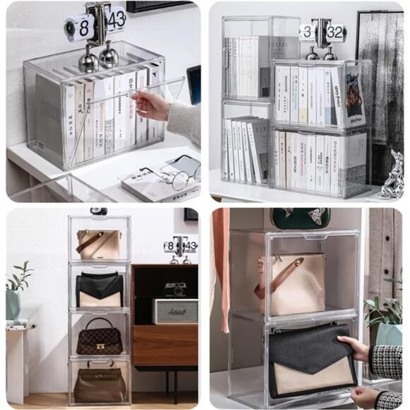 Clear Stackable Plastic Storage Bins with Magnetic Attraction Lid - Picture 2 of 7